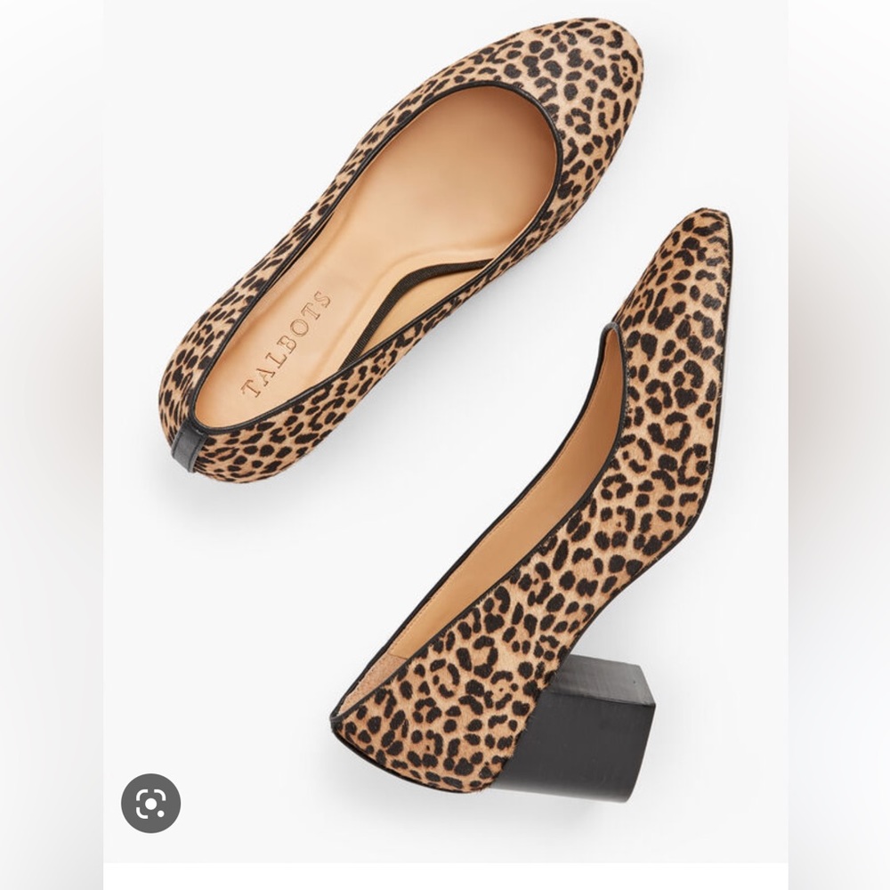 Talbots Isa leopard print calf hair pumps shoes block heels size 8.5M